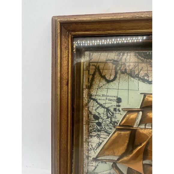 50s Mid Century Vtg Gold Clipper Ship Pirate Sailing Wall Hanging Framed 3D - Picture 2 of 11